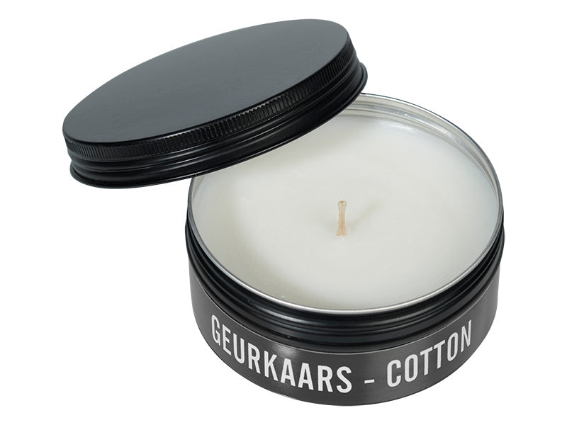 Geurkaars blikje zwart sojawax parfum Cotton 124338
