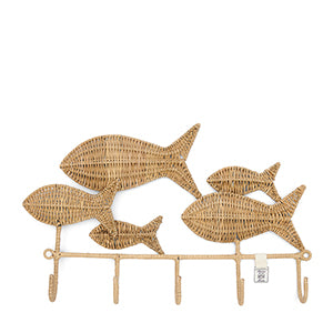 Rustic Rattan Happy Fish Coat Rack 473520