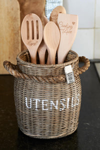 Rustic Rattan Utensils Pot 315180